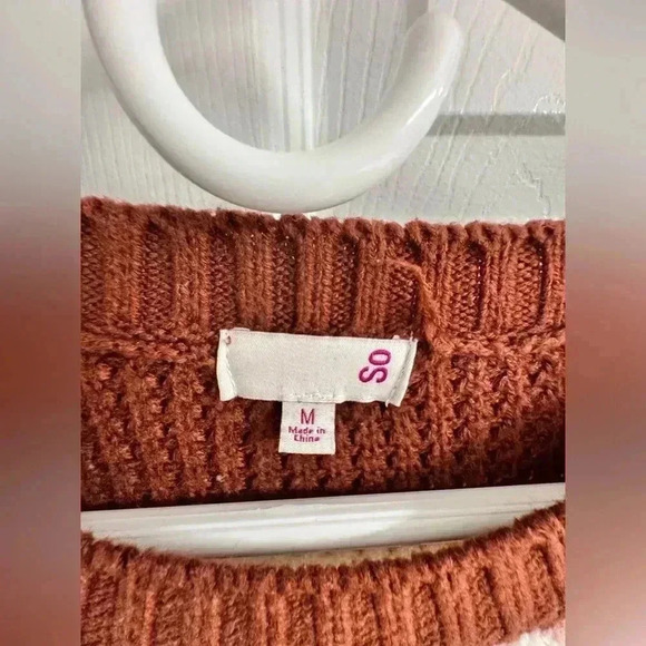 SO Women's Crew Neck Sweater - Maroon and Cream Stripes - Picture 2 of 5